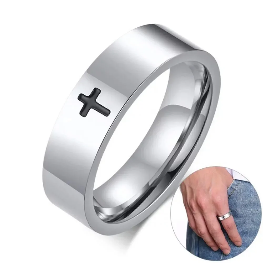 Men's Stainless Steel Black Easter Cross Ring